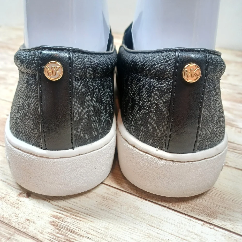 Michael Kors Slip On Laceless Sneakers Black White Gold Women's Size 8.5